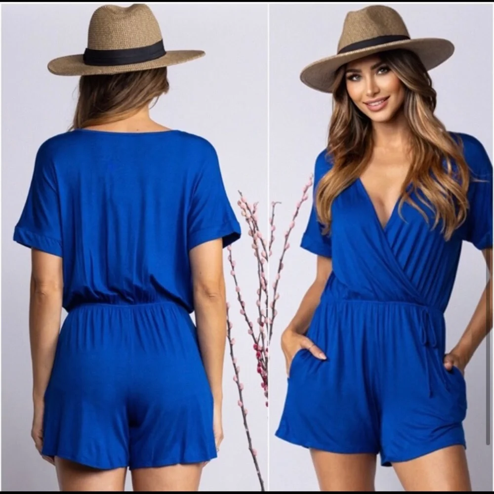 Stunning royal blue soft comfy women’s summer cute shorts romper - Picture 3 of 3